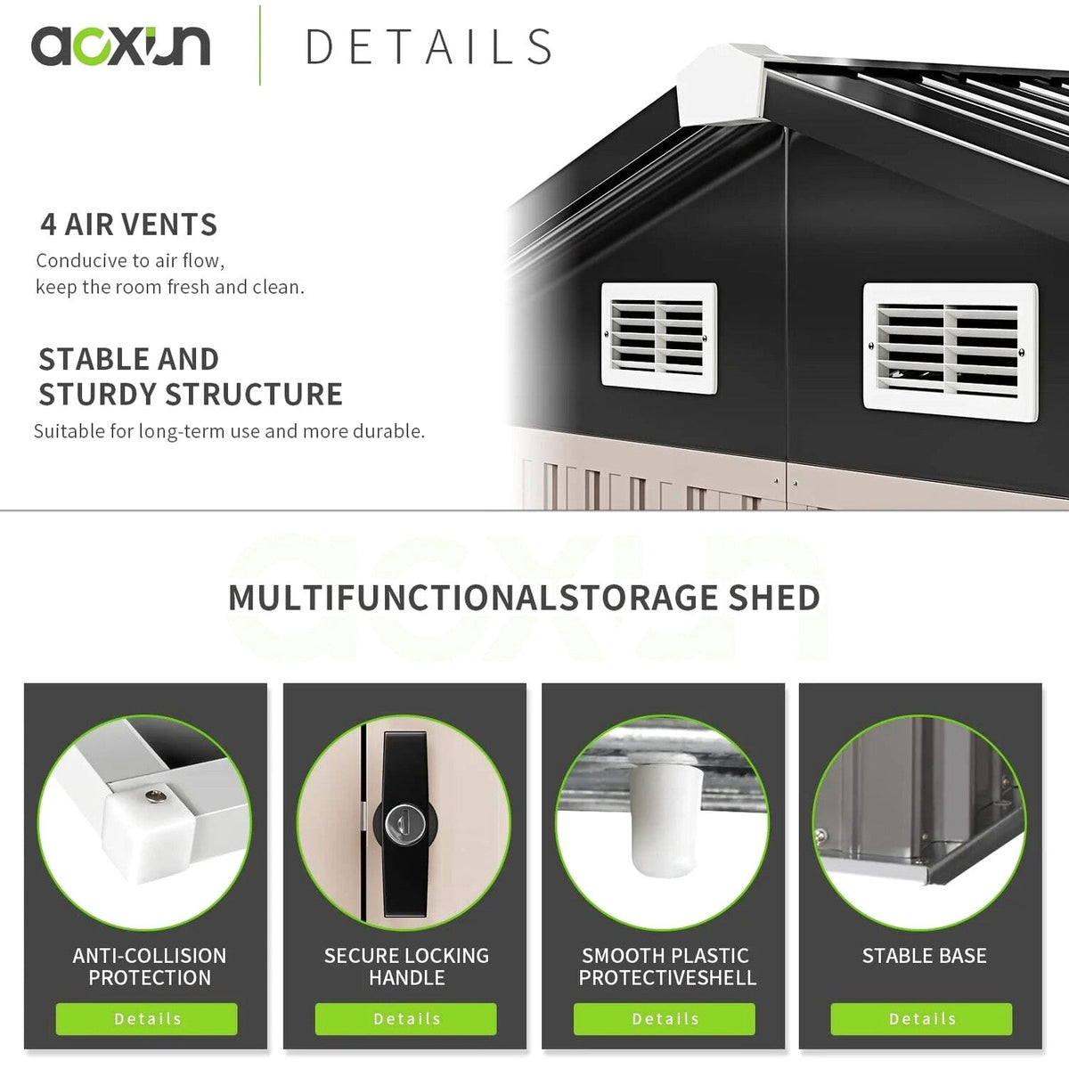 Aoxun Outdoor Storage Shed 6.4x4 FT Brown