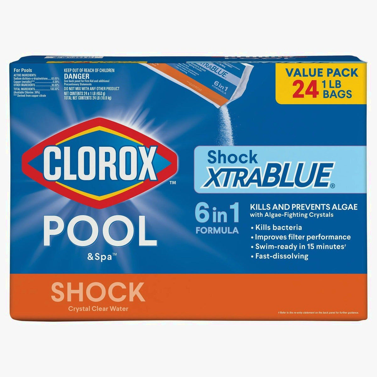 Clorox Pool & Spa XtraBlue Pool Shock Algaecide Treatment 1lb Bag Case 24 Pack