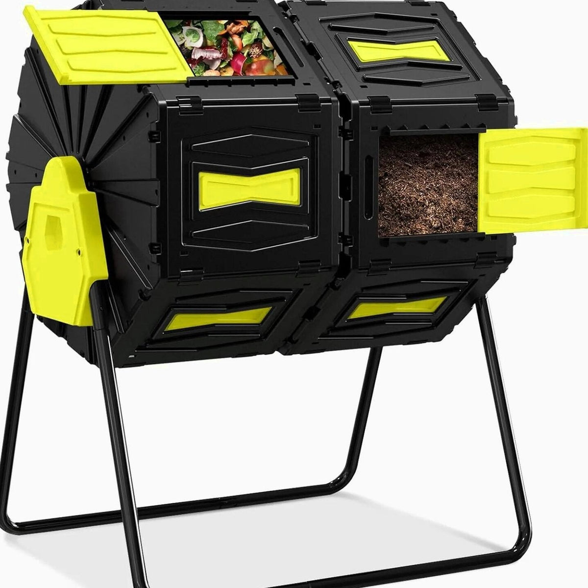 Outdoor Compost Tumbler Bin 45 Gallon Yellow - 2 x 22.5 Gallon Chambers