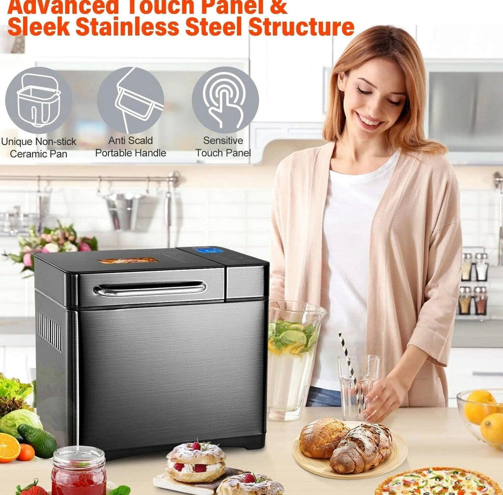 KBS 17-in-1 Stainless Steel Bread Machine, 710W, 2 lb - Dual Heaters