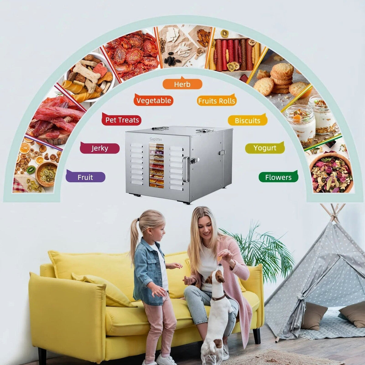 Septree Commercial Food Dehydrator With 10 Stainless Steel Trays - 15.6 x 15.6in