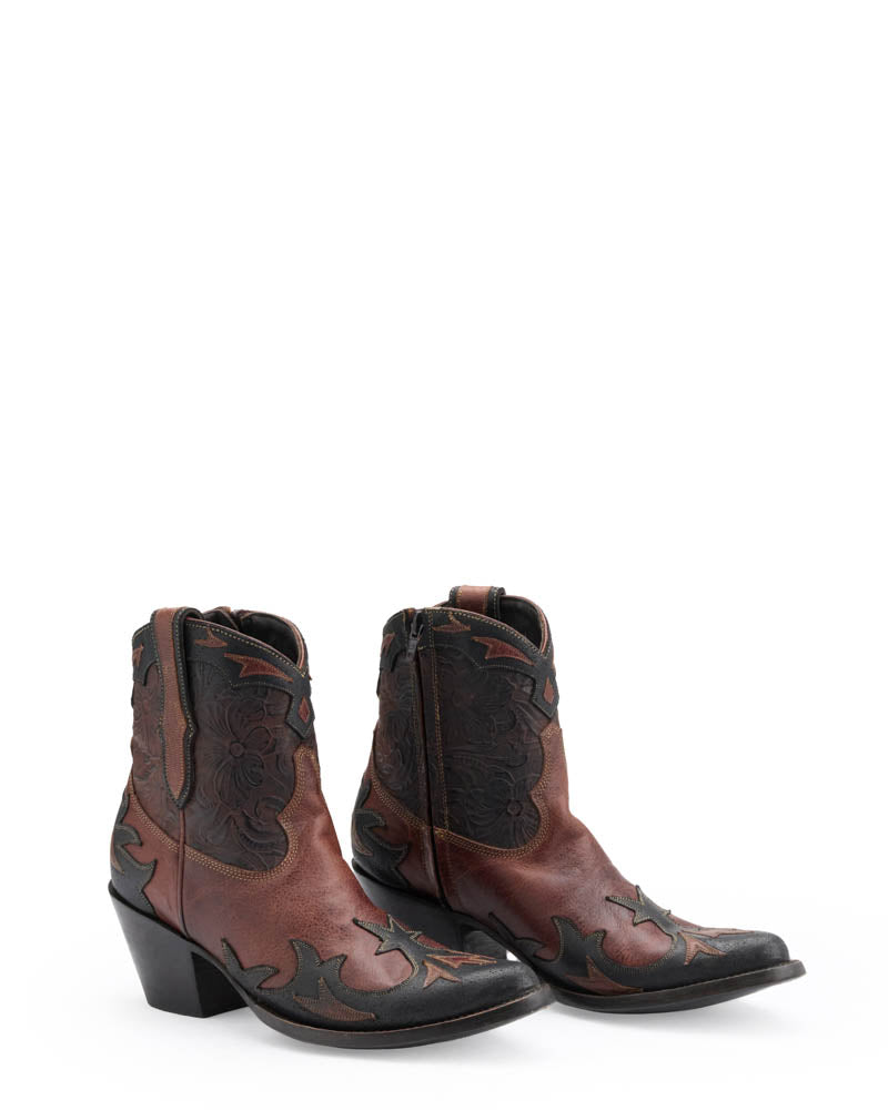 Women's Cowhide Cowgirl Booties - Cognac/Black - view 3