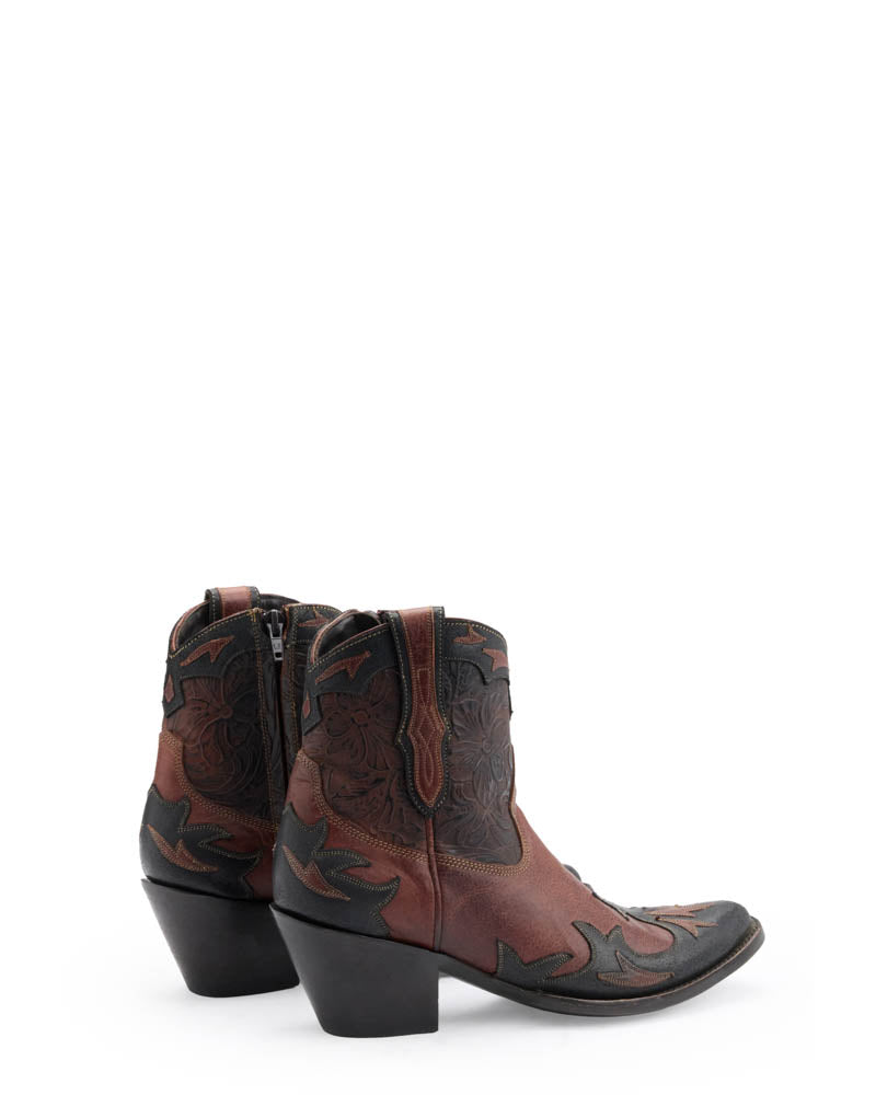 Women's Cowhide Cowgirl Booties - Cognac/Black - view 4