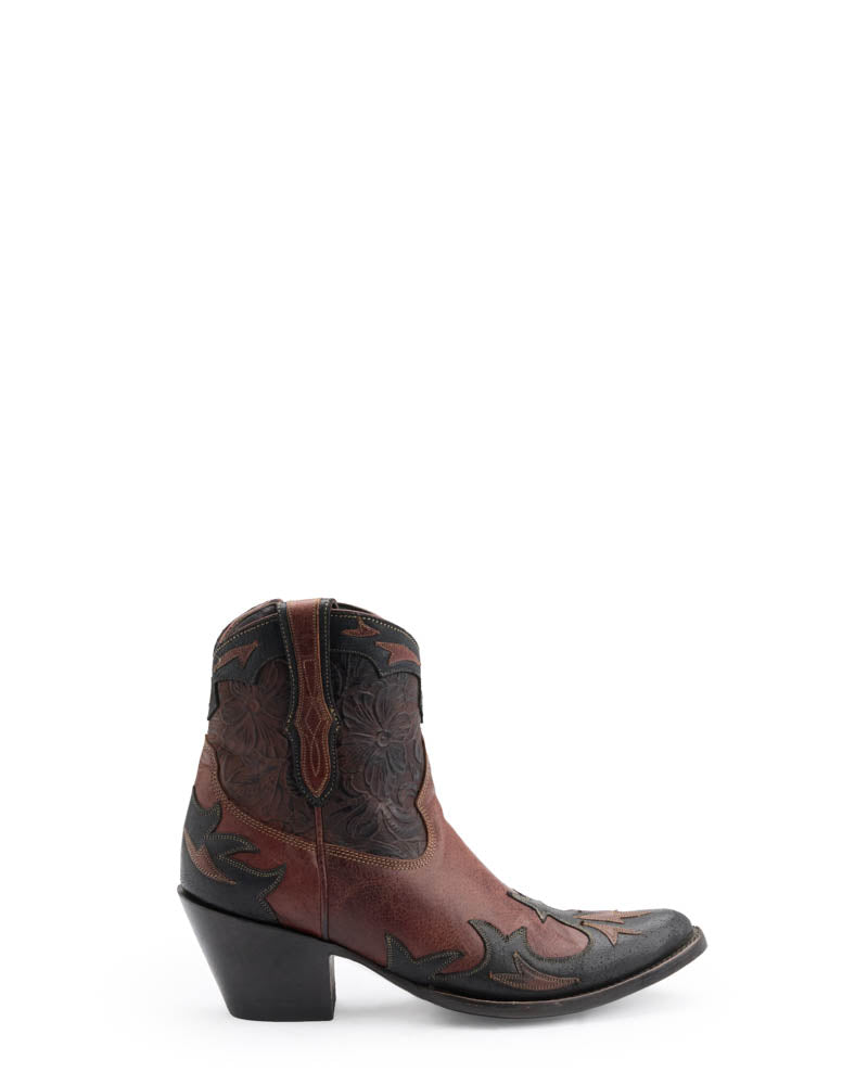 Women's Cowhide Cowgirl Booties - Cognac/Black - view 2
