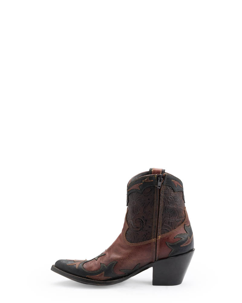 Women's Cowhide Cowgirl Booties - Cognac/Black - view 6