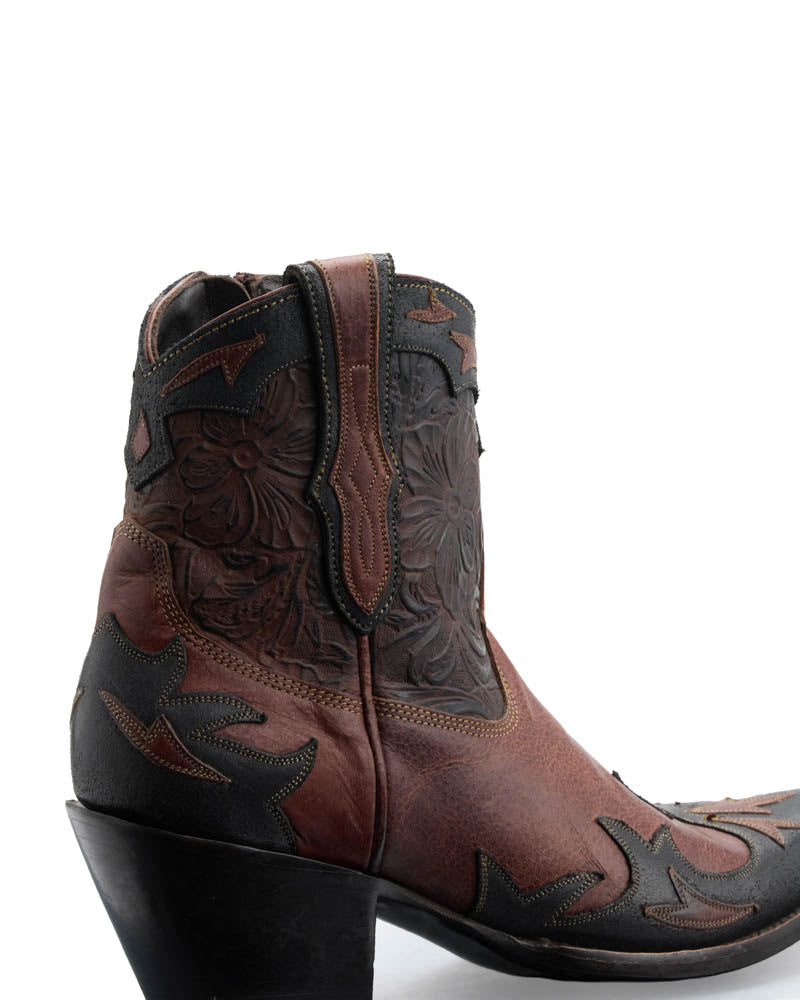 Women's Cowhide Cowgirl Booties - Cognac/Black - view 9