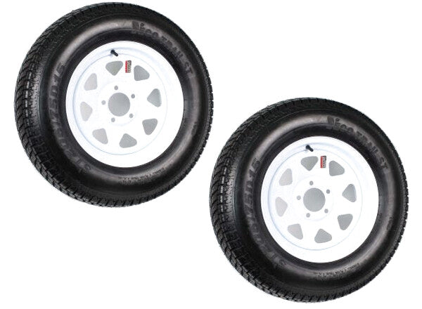 Trailer Tires On Rims ST205/75D15 Load Range C 5 Hole White Spoke - 2-Pack