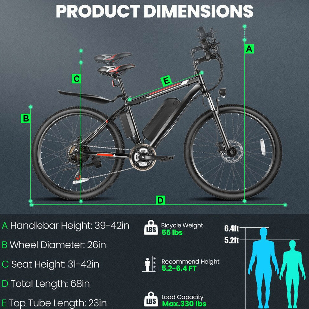 Gocio Adult Electric Mountain Bike 26 inch 500W 48V 7.8AH