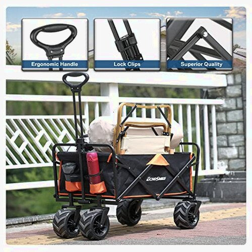 EchoSmile Foldable Utility Wagon, 350 lb Capacity - Large Wheels