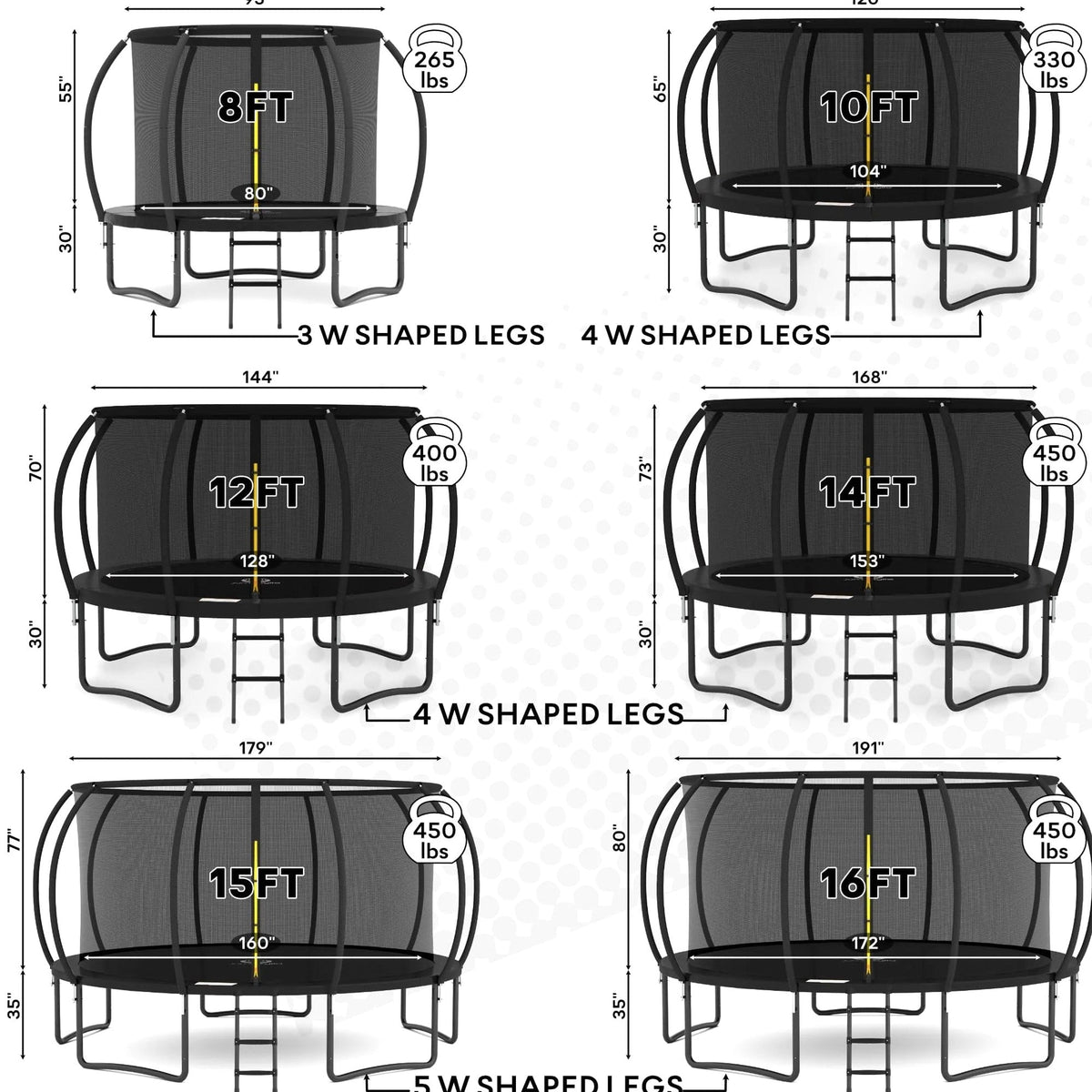 JUMPZYLLA 8FT Outdoor Trampoline With Enclosure for Kids - 14FT