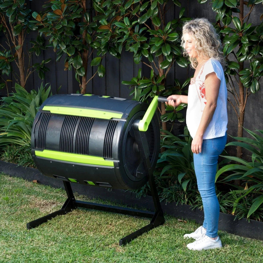 Maze 65-Gallon Compost Tumbler And 12-Gallon Cart Combo - Black