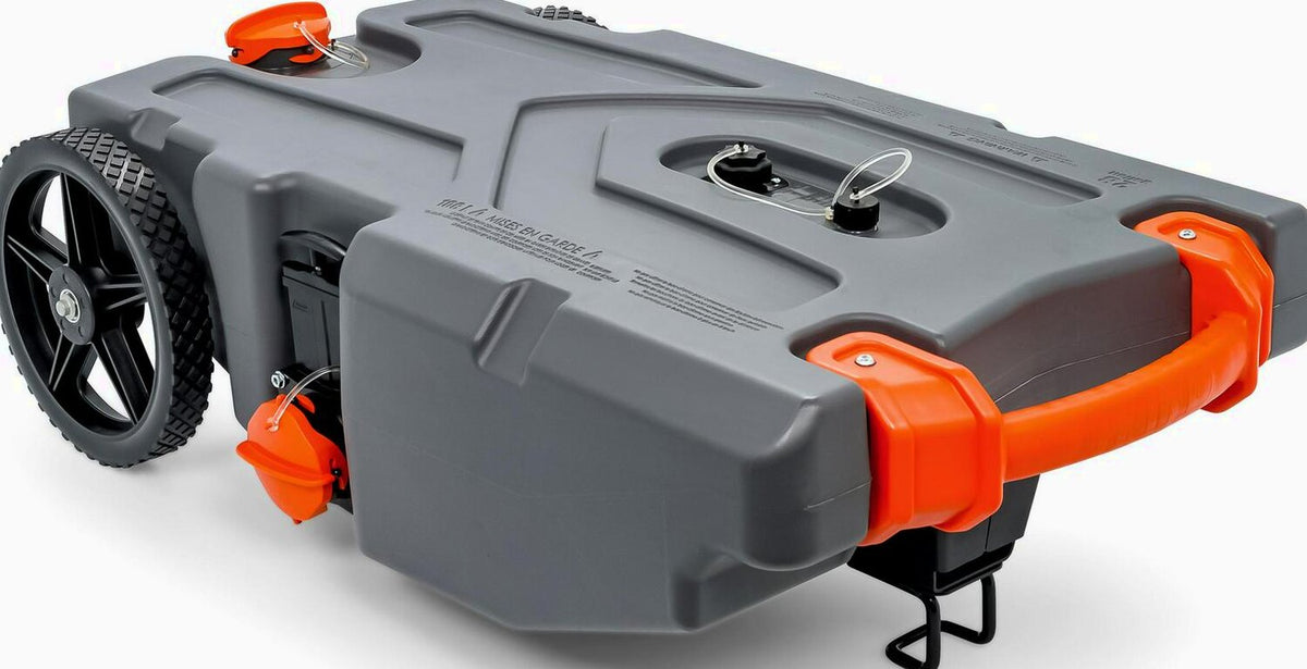 Camco Rhino Heavy Duty 28 Gallon Portable RV Waste Holding Tank With Hose And Accessories, Gray - 39004
