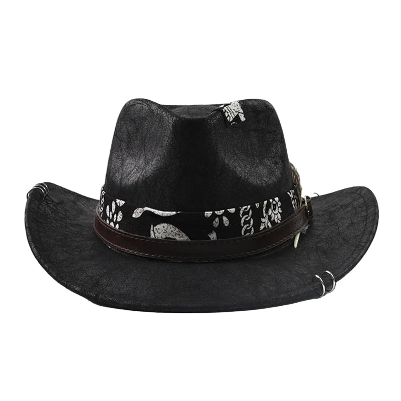 Fort Worth Feather Black Leather Cowboy Hat