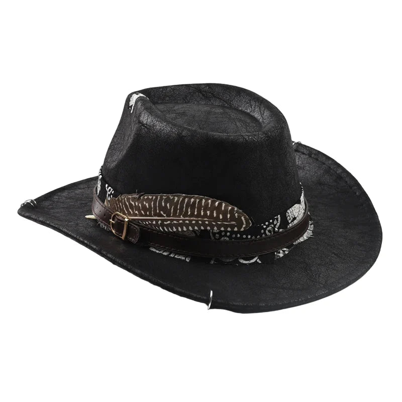Fort Worth Feather Black Leather Cowboy Hat