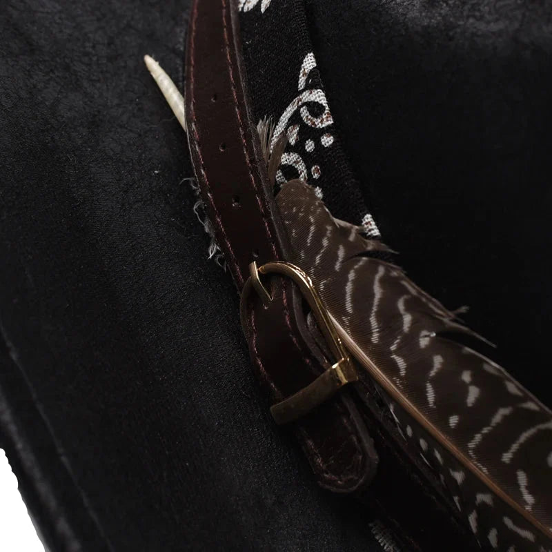Fort Worth Feather Black Leather Cowboy Hat