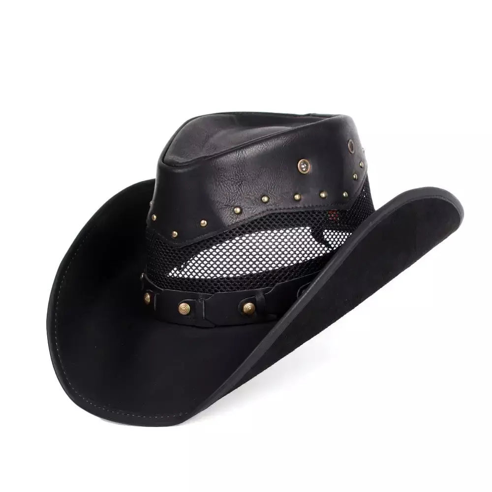 Ranch Mesh Genuine Leather Cowboy Hat