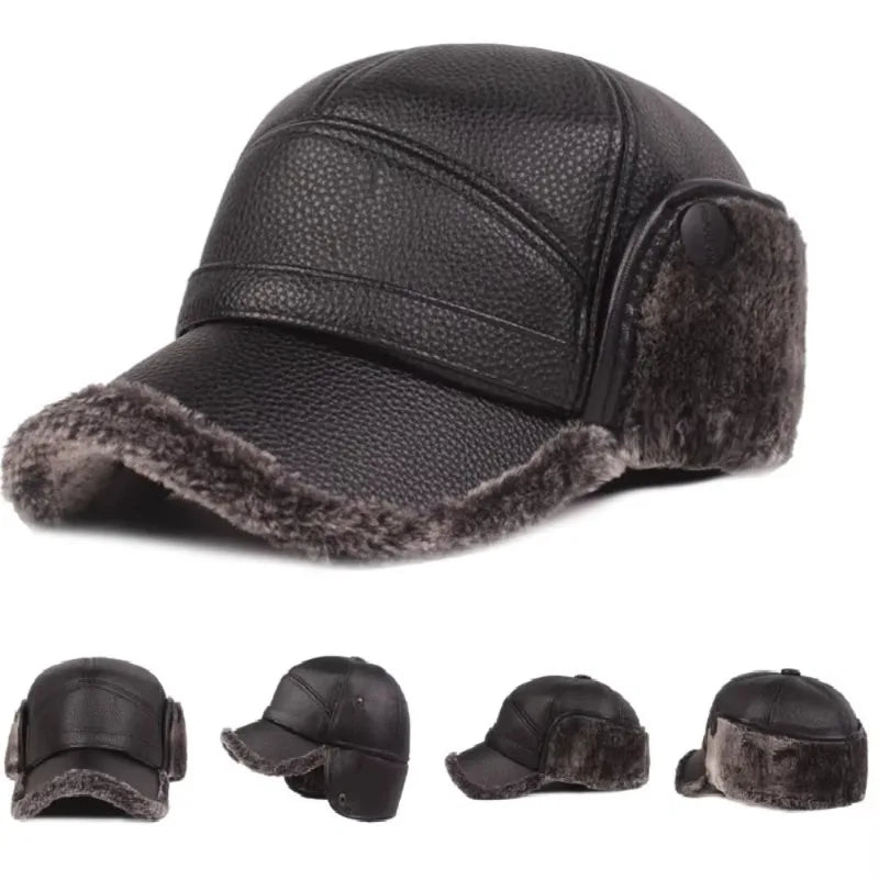 Kazan Winter Earflaps Leather Baseball Cap