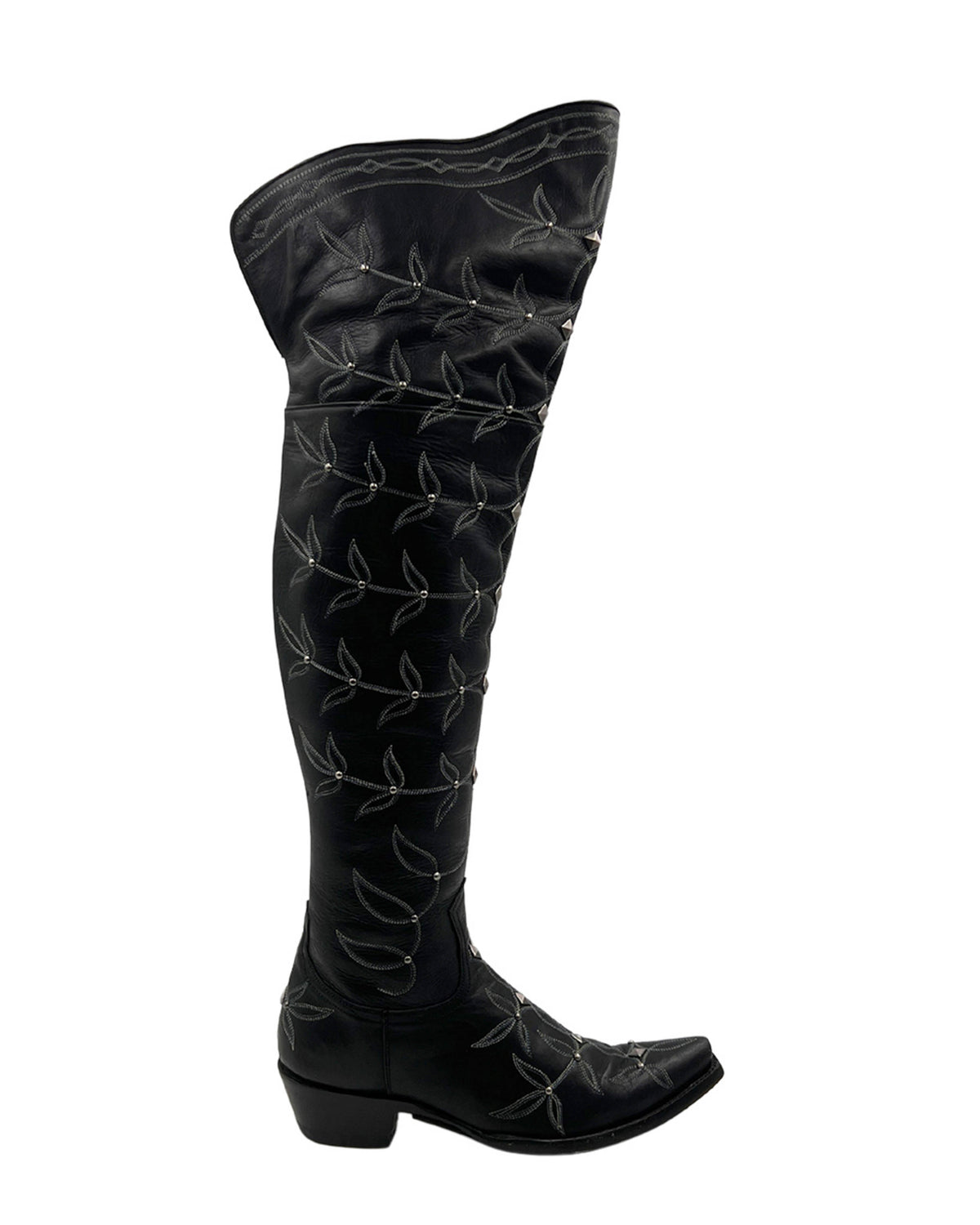 Women's Embroidered Over-the-Knee Cowgirl Boots - Black - view 2