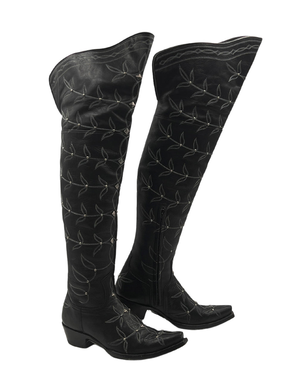 Women's Embroidered Over-the-Knee Cowgirl Boots - Black