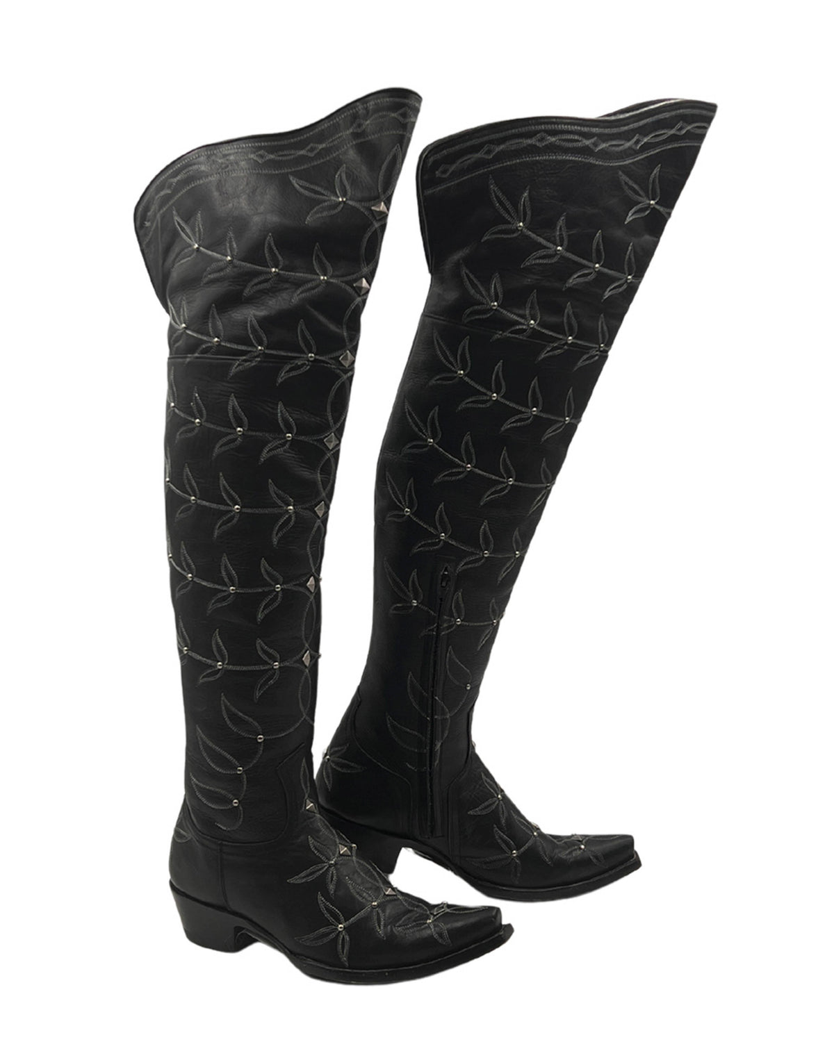 Women's Embroidered Over-the-Knee Cowgirl Boots - Black