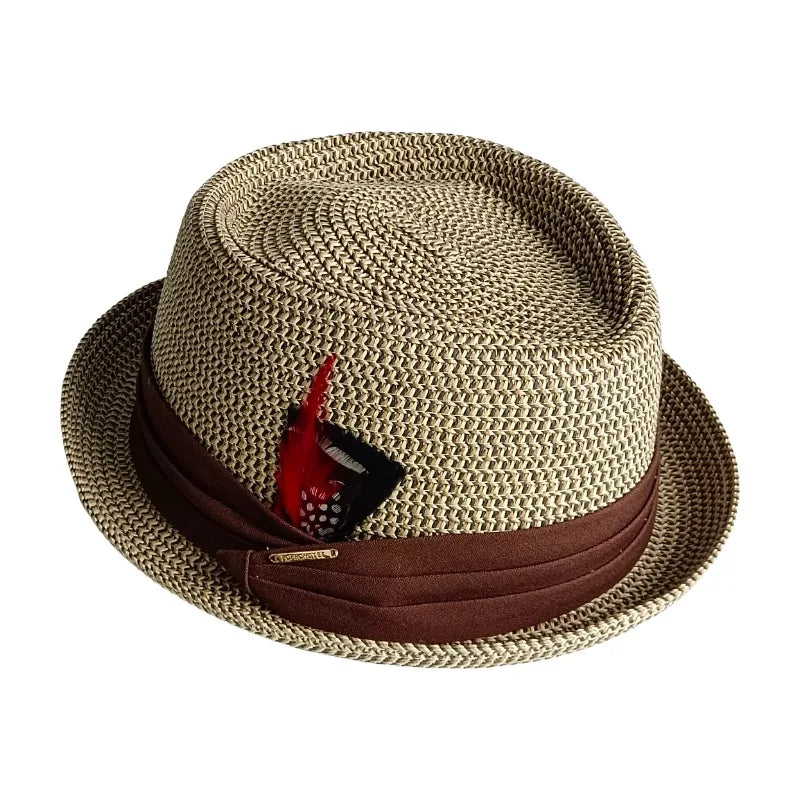 Liguria Handmade Summer Straw Feather Porkpie Hat