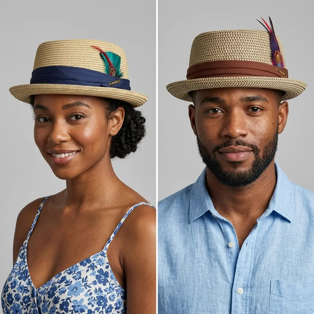 Liguria Handmade Summer Straw Feather Porkpie Hat