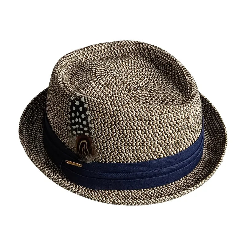 Liguria Handmade Summer Straw Feather Porkpie Hat