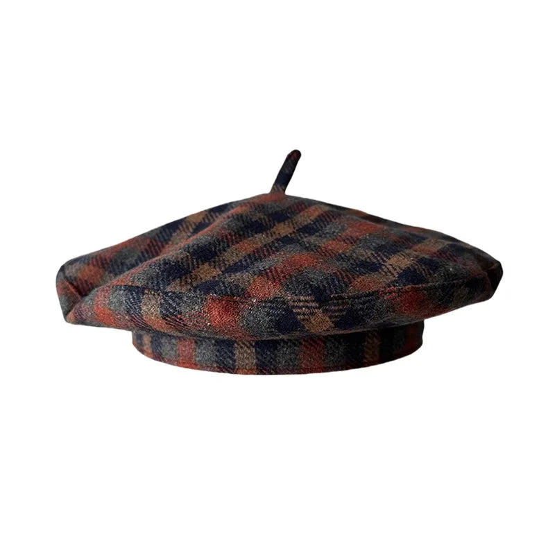 Lyon Women Plaid Houndstooth Wool Beret