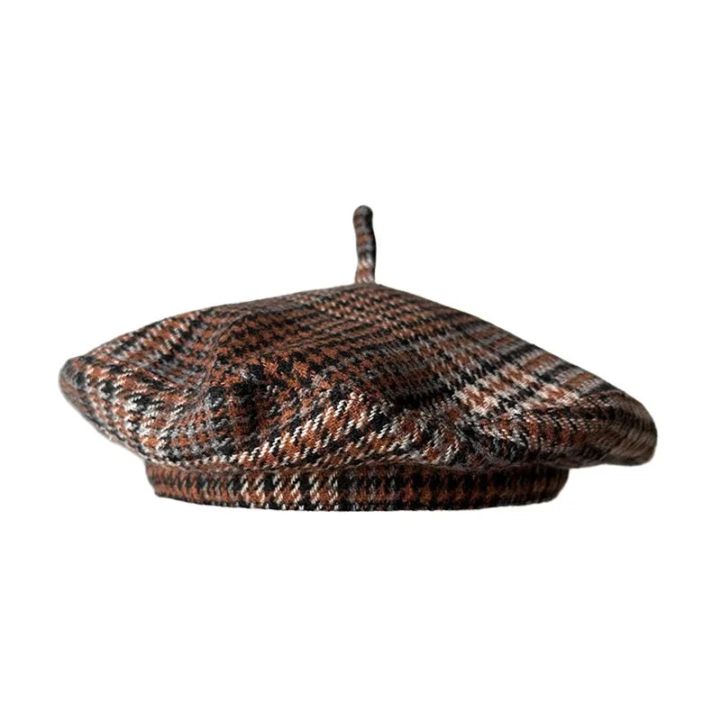 Lyon Women Plaid Houndstooth Wool Beret