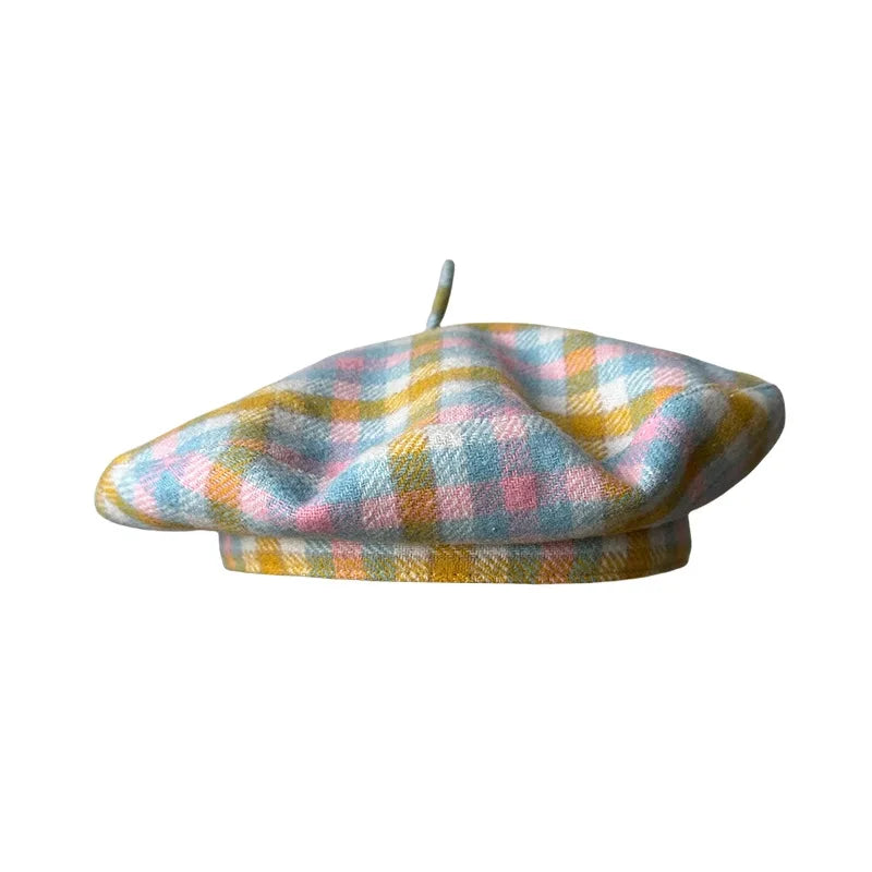 Lyon Women Plaid Houndstooth Wool Beret