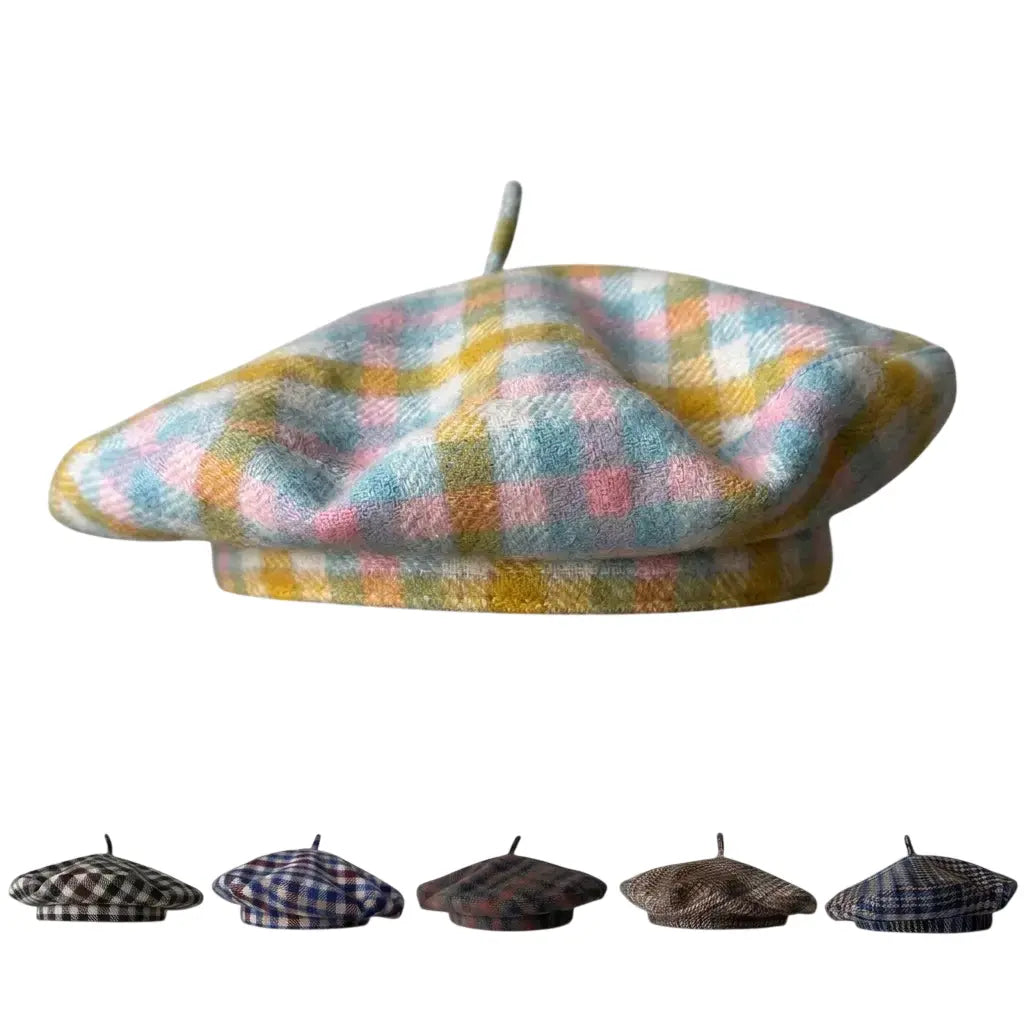 Lyon Women Plaid Houndstooth Wool Beret