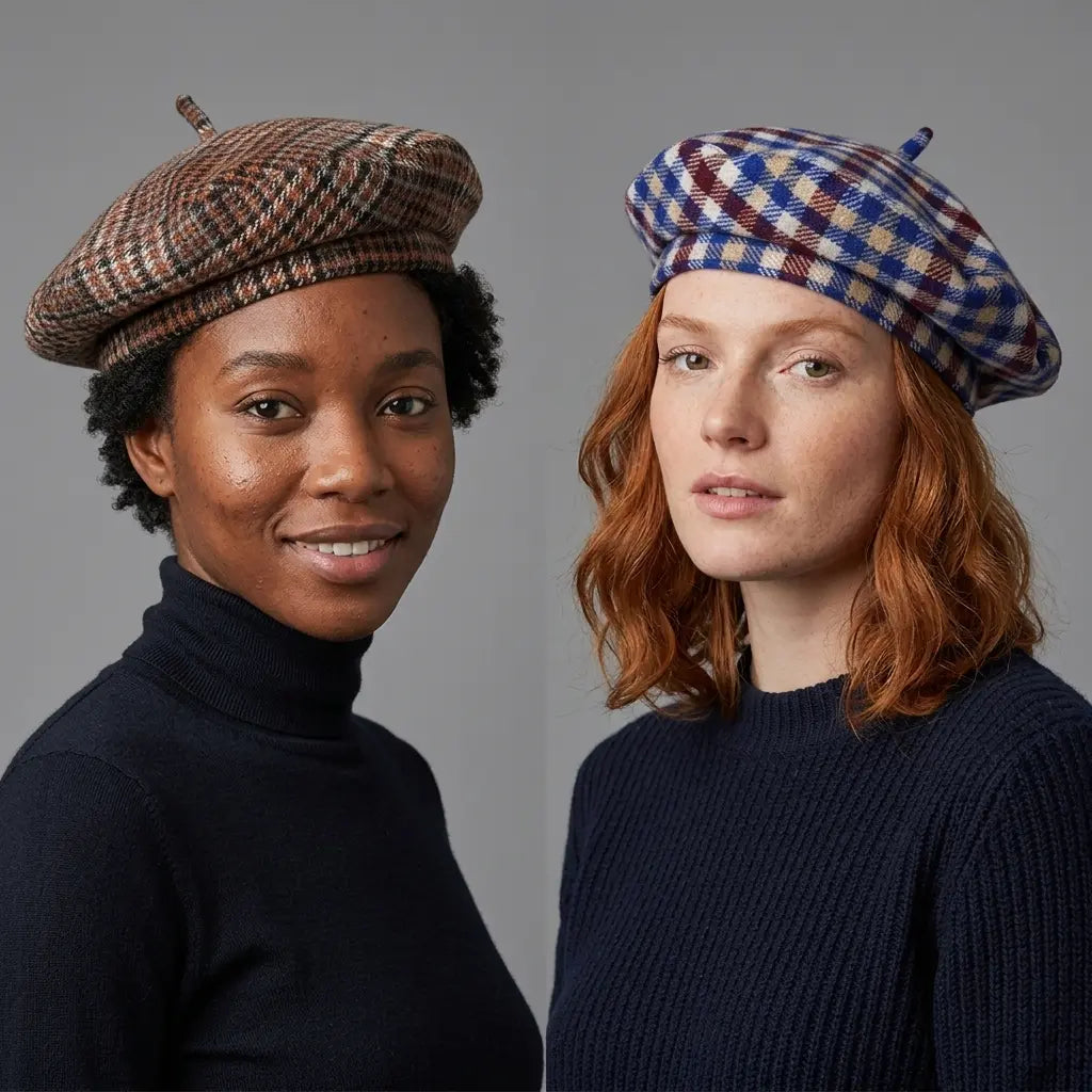 Lyon Women Plaid Houndstooth Wool Beret