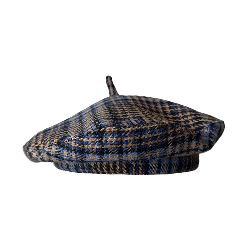 Lyon Women Plaid Houndstooth Wool Beret