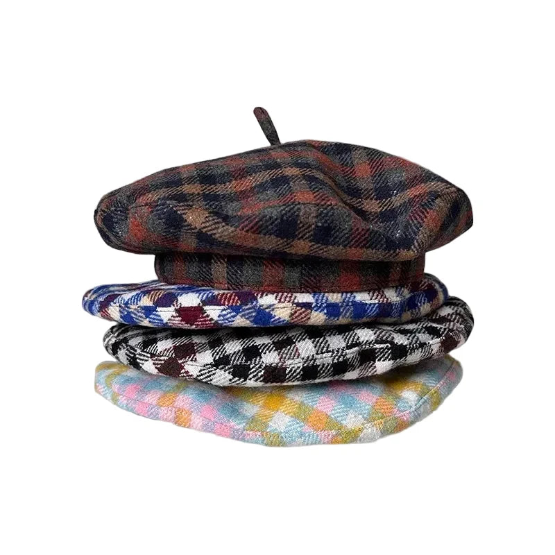 Lyon Women Plaid Houndstooth Wool Beret