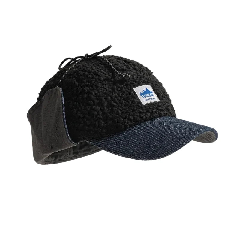 PP One Winter Wool Fur Earflaps Baseball Cap