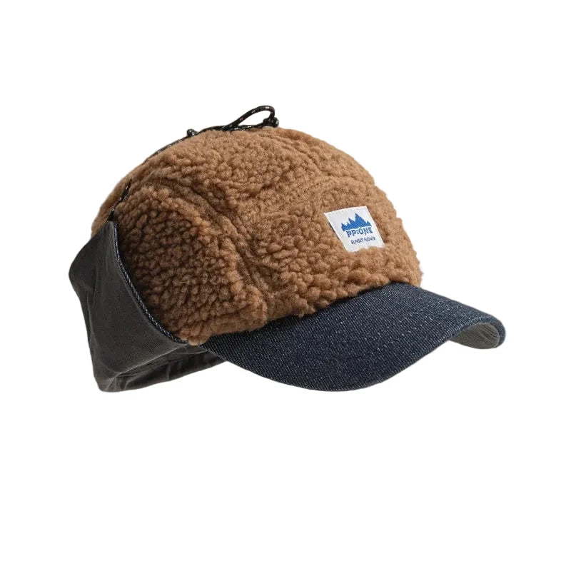 PP One Winter Wool Fur Earflaps Baseball Cap
