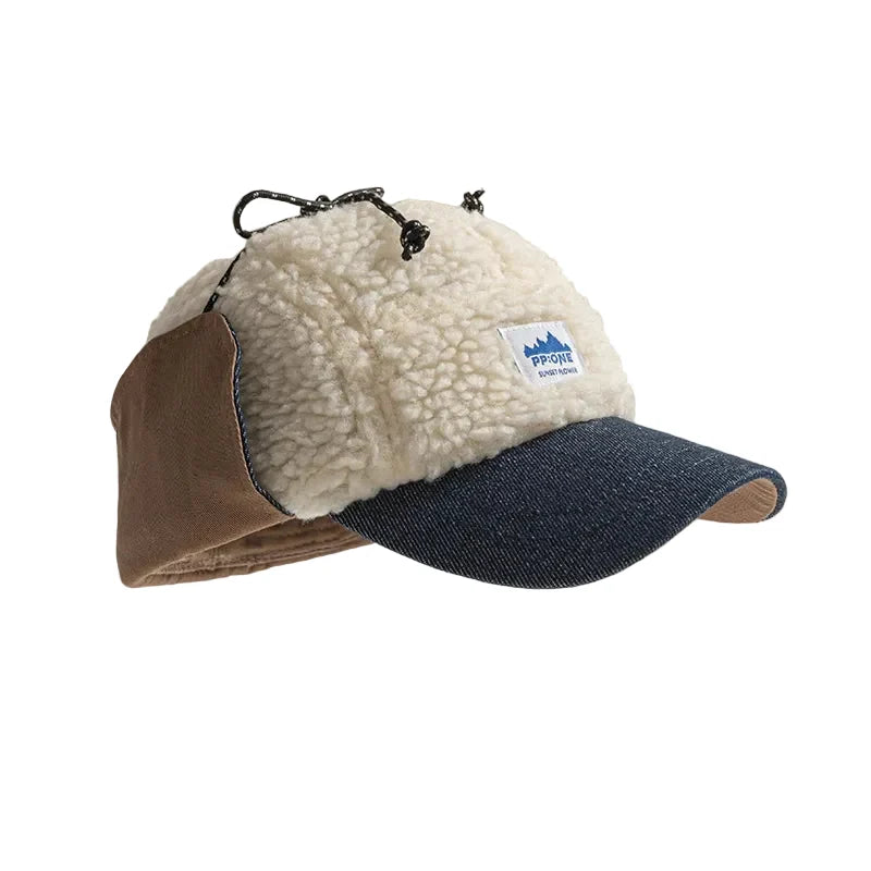 PP One Winter Wool Fur Earflaps Baseball Cap