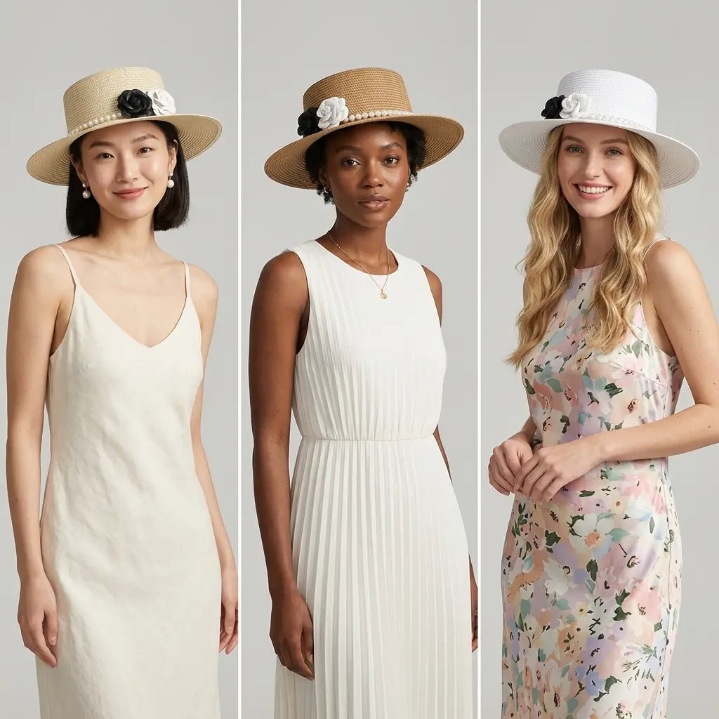 Pearls & Roses Women Summer Raffia Boater Hat