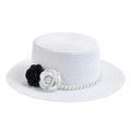 Pearls & Roses Women Summer Raffia Boater Hat