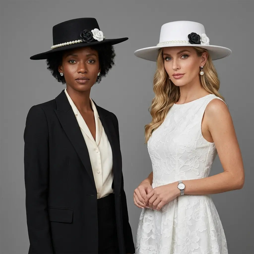 Pearls & Roses Women Wide Brim Cotton Boater Hat