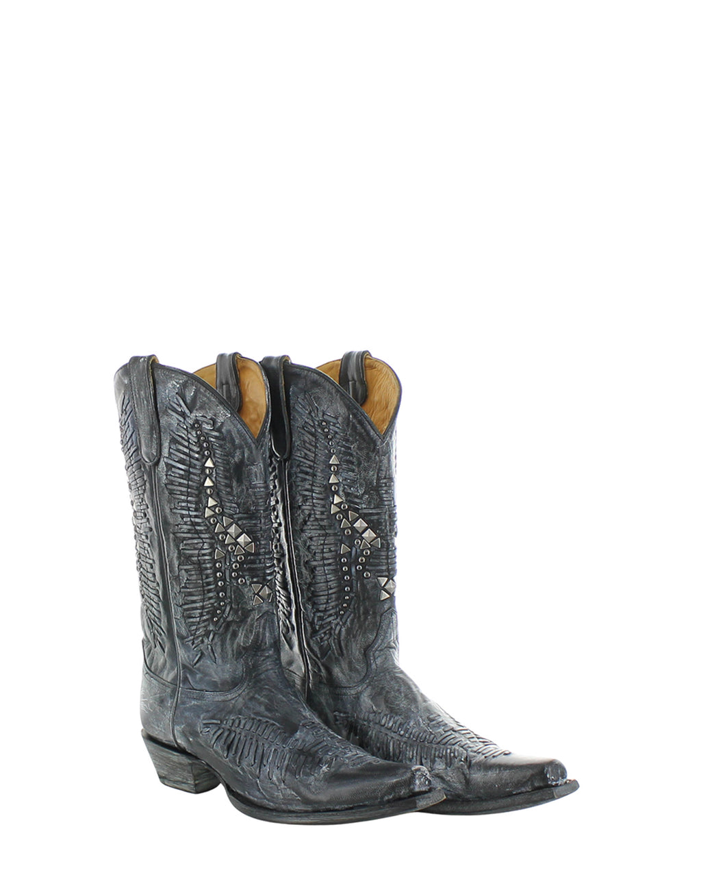 Men's Cowhide Western Cowboy Boots - Black