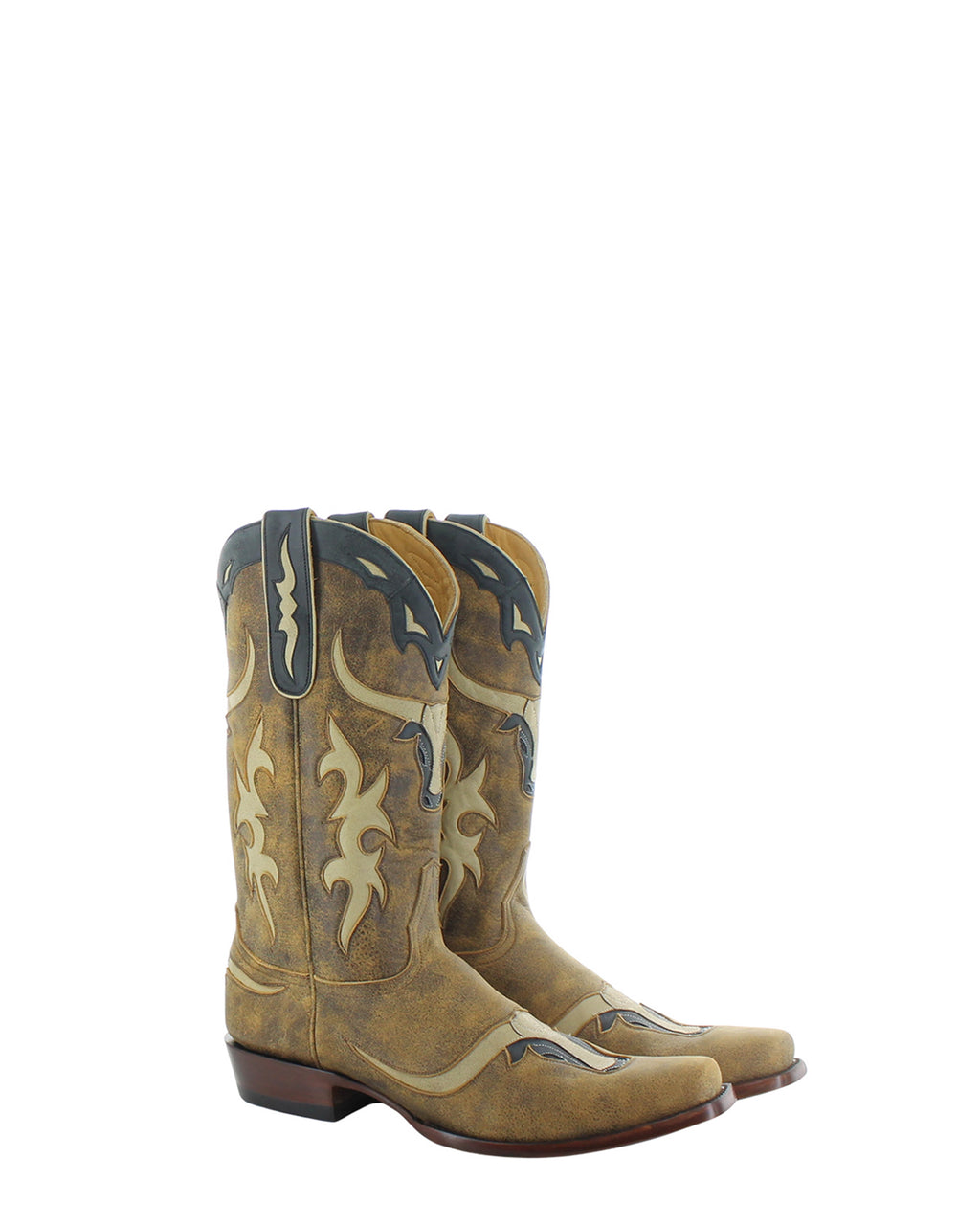 Men's Leather Western Cowboy Boots - Rust/Bone
