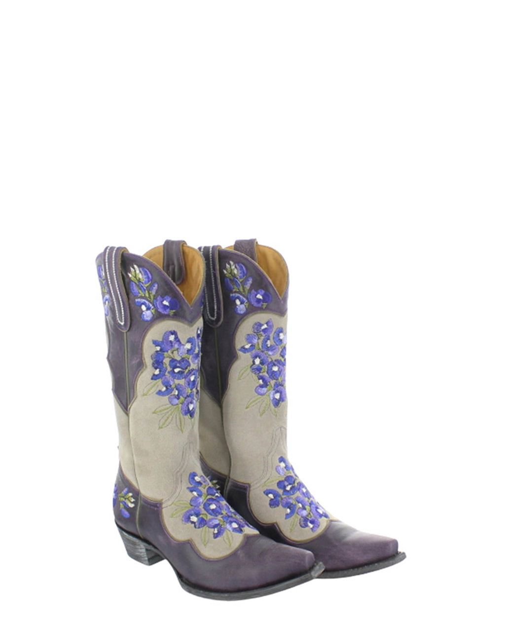 Women's Embroidered Cowgirl Boots - Oatmeal/Purple