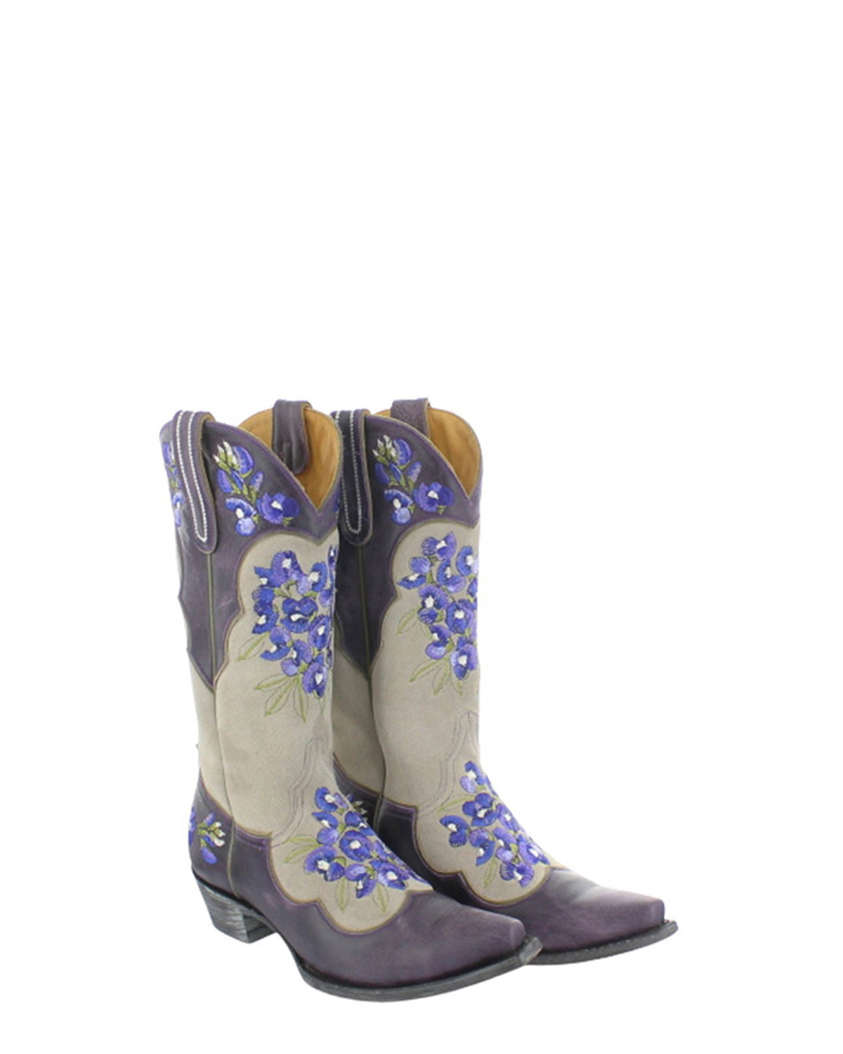 Women's Embroidered Cowgirl Boots - Oatmeal/Purple