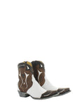 Women's Cowhide Cowgirl Booties - White/Brass