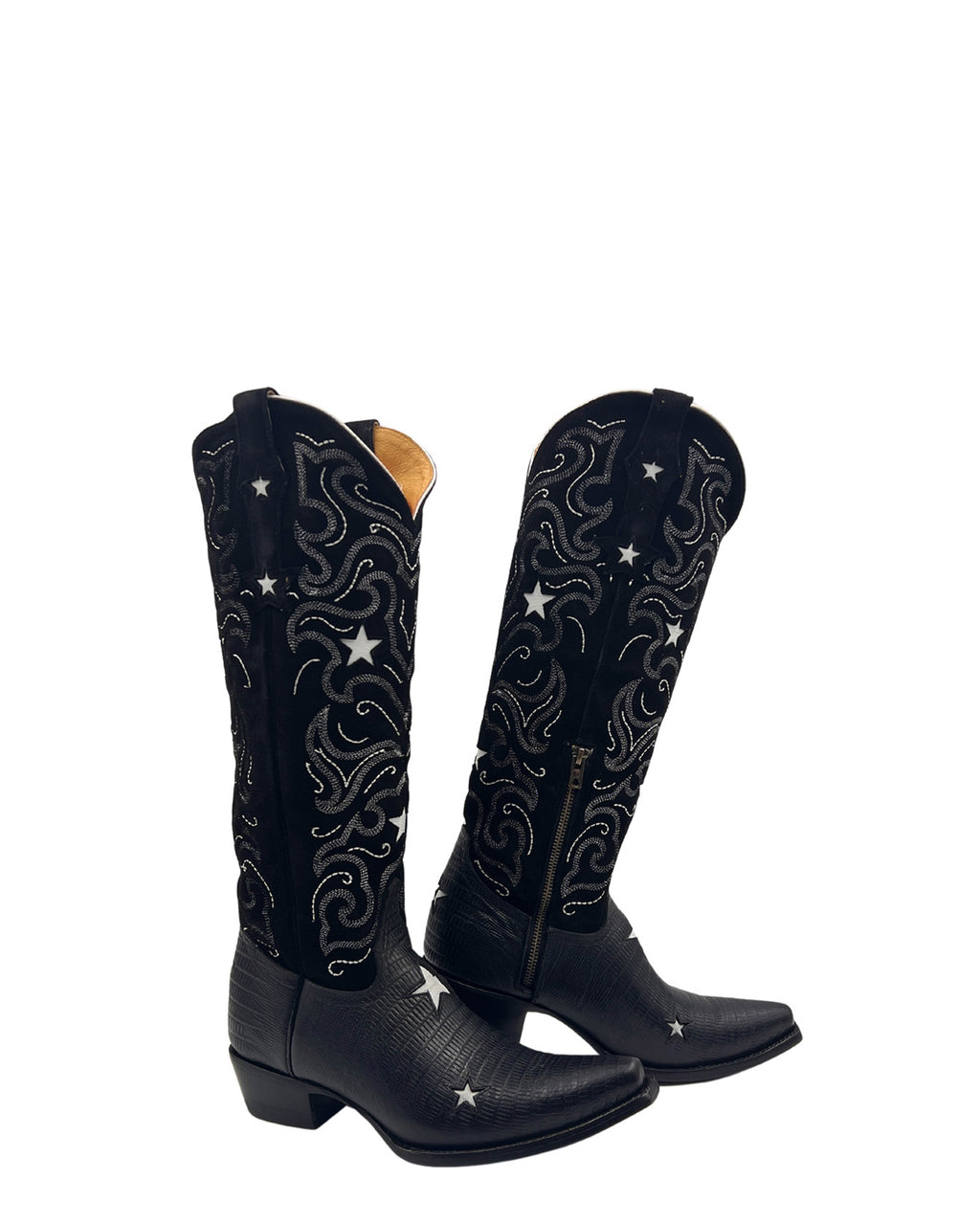 Women's Embroidered Tall Cowgirl Boots - Black