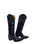 Women's Embroidered Tall Cowgirl Boots - Black