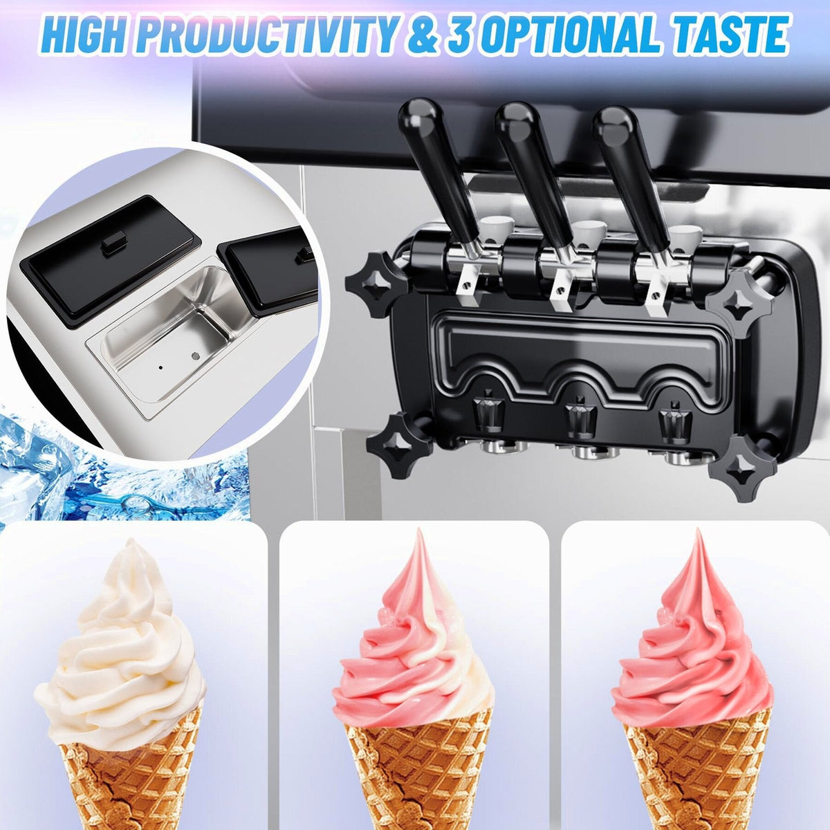 Commercial 3-Flavor Soft Serve Ice Cream Machine, 2200W, 5.3-7.4 Gal/Hr - ICE_CREAM_MAKER