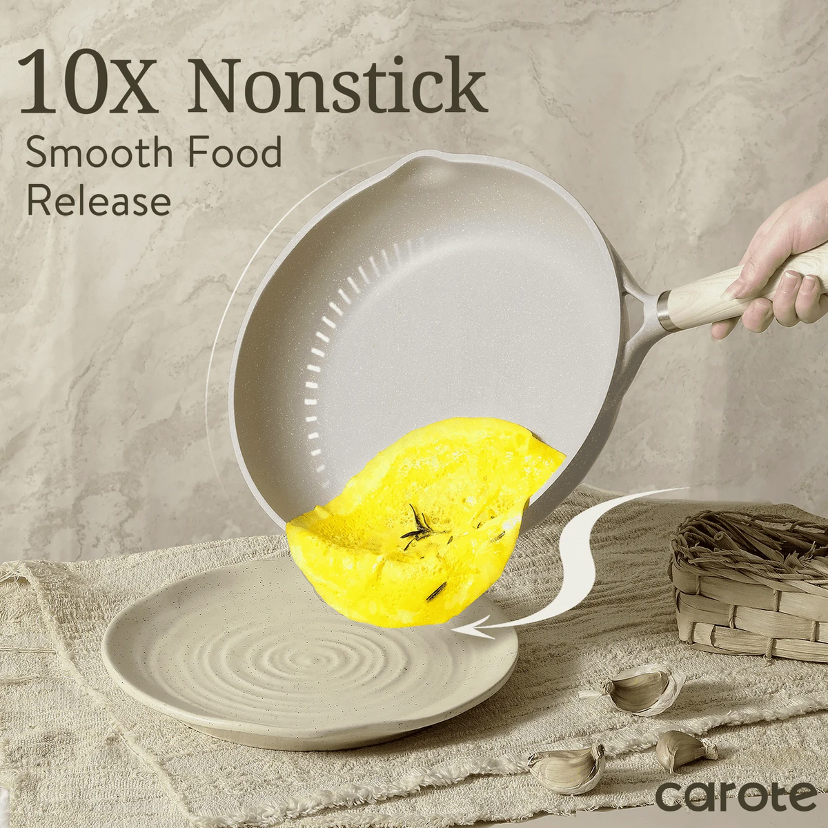 Carote 21-Piece Nonstick Granite Cookware Set, Induction Compatible, Beige