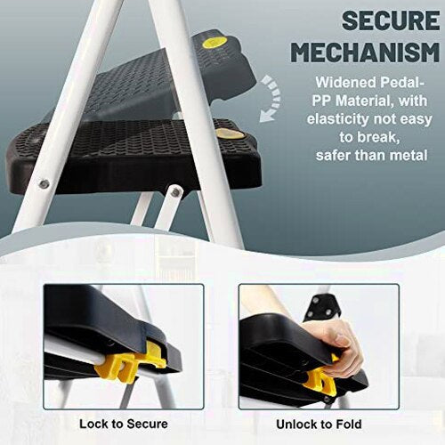 SocTone 3 Step Folding Step Ladder With Handle - 500 lb Capacity